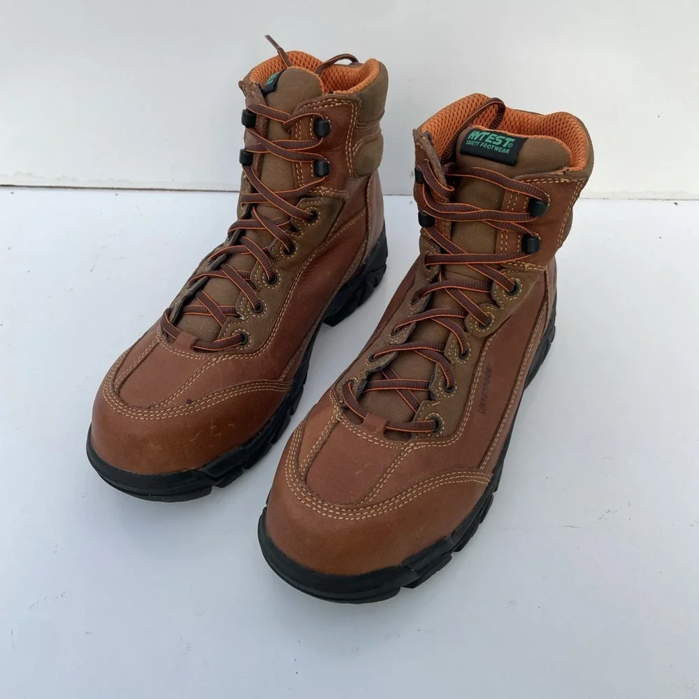 Hytest Men's Waterproof Steel Toed Leather Work Safety Boots Size M11 Brown
